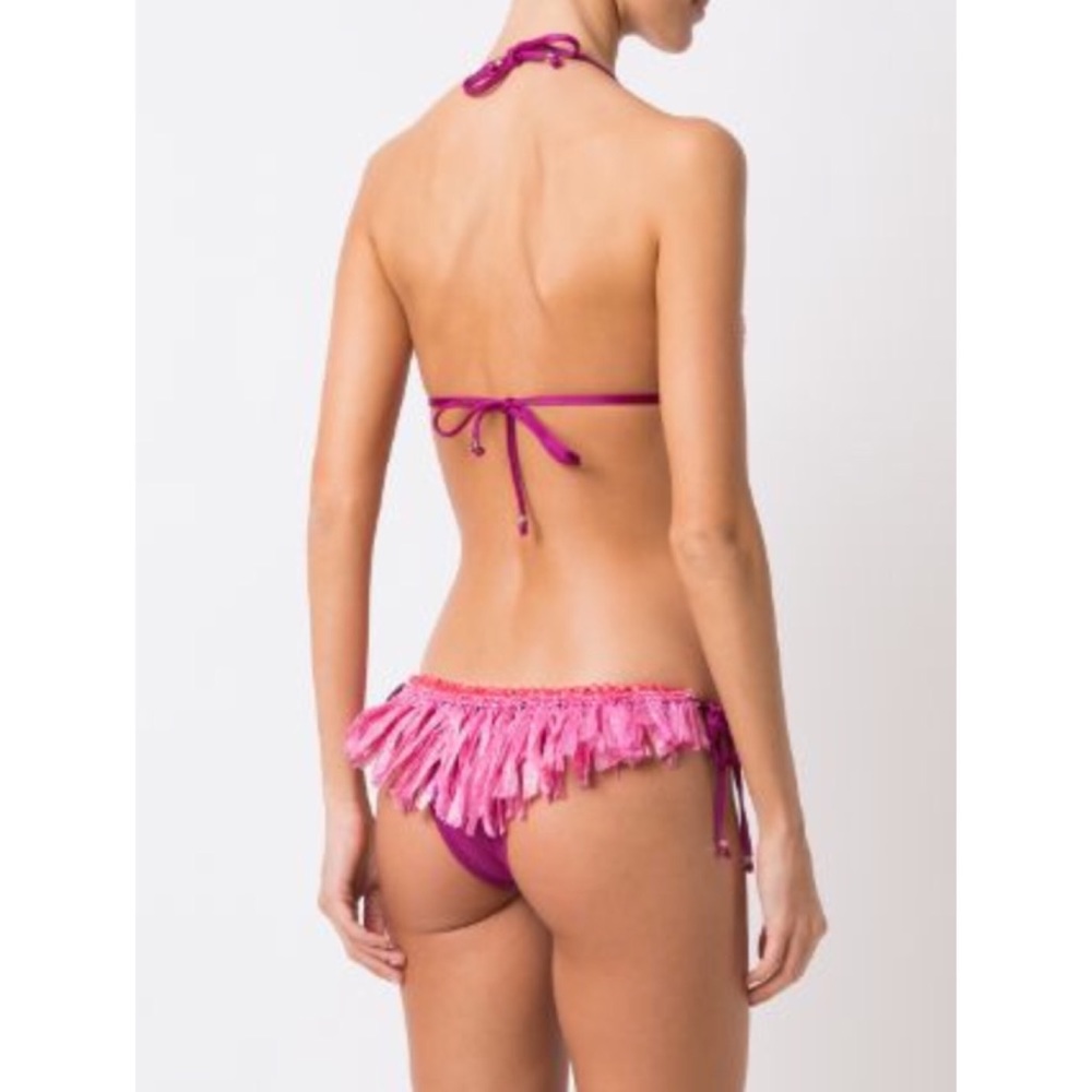 Amir Slama Crocheted Beaded Fringe Triangle Bikini